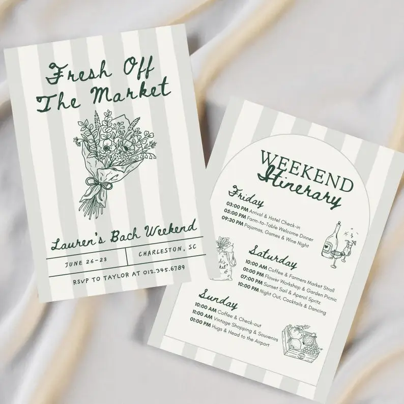 Hand-etched floral garden bachelorette invitation from Mabibu Studio